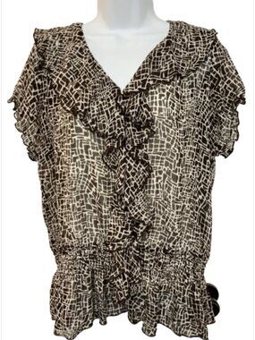 AGB Ladies Large Dual Color Animal Pattern Double Layer cami Short Sleeve Blouse